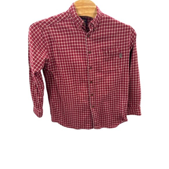 Vintage Woolrich Button Down Flannel Shirt Size Large Long Sleeve Red‎ Tan Plaid - Picture 2 of 5